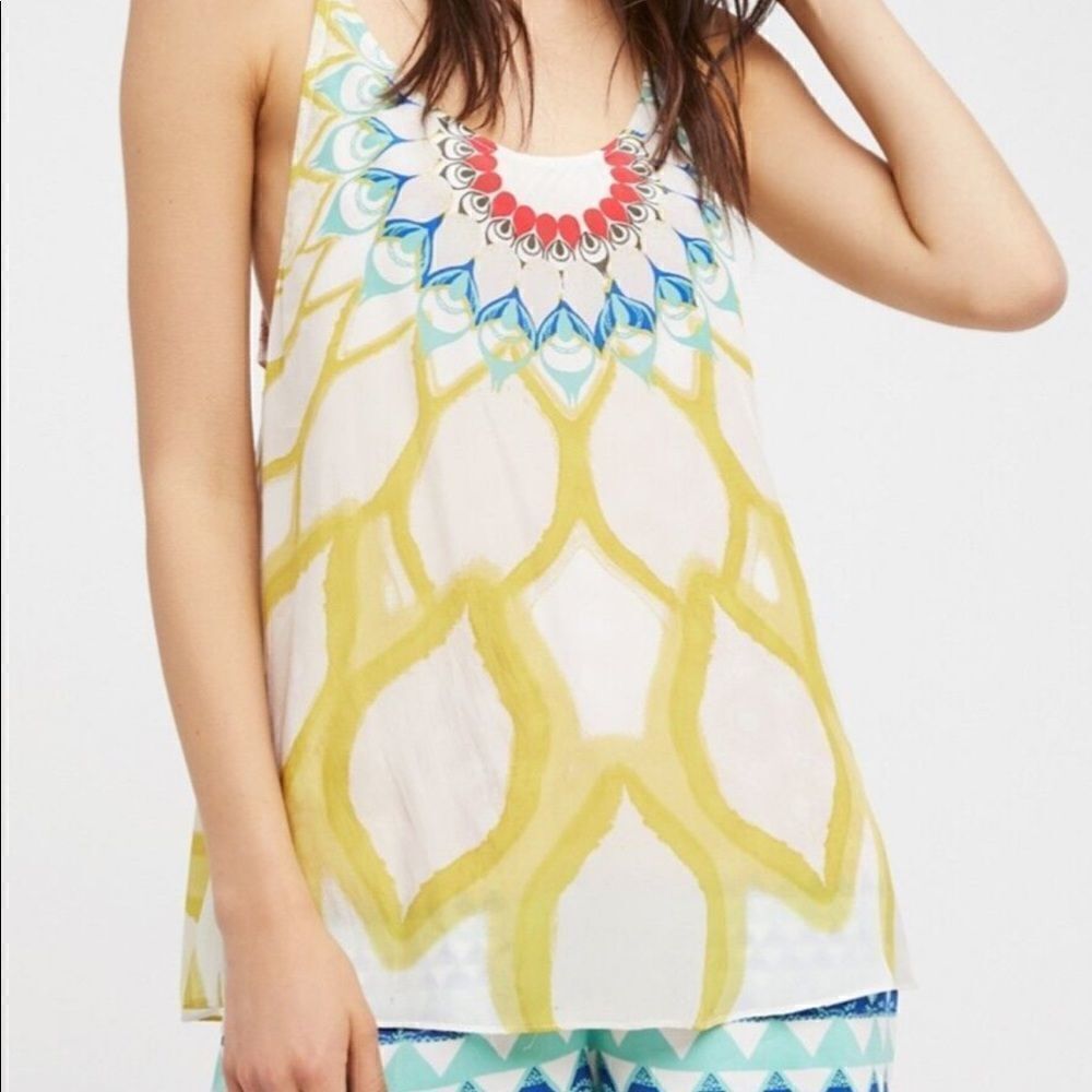 FREE PEOPLE SOPHIA BOHEMIAN PRINT RACERBACK TUNIC